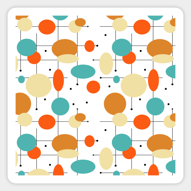 Colorful Geometric Circles and Lines Mid Century Pattern Sticker by OrchardBerry